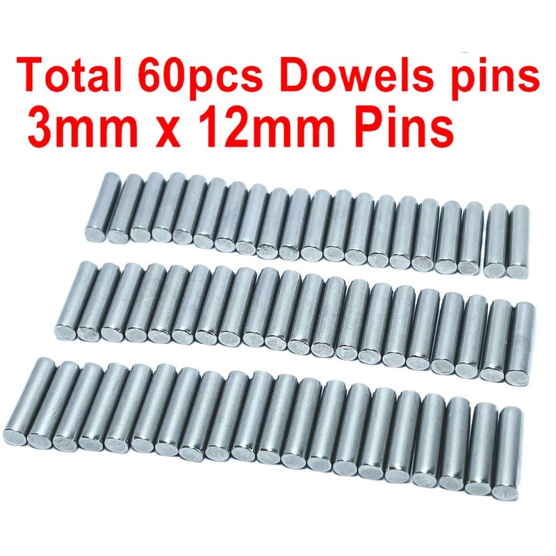 ZDingTech 60pcs 3mm x 12mm Dowel Pins,3mm Metal Dowel pins M3 3mm Shelf Pegs,Support Shelves,Metal Rod.Bearings Alloy Steel Wood Bunk Bed pegs - Image 2